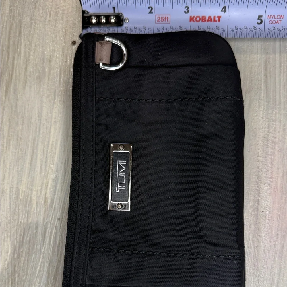 TUMI Black Voyager Vienna Nylon Triple Compartment Wristlet